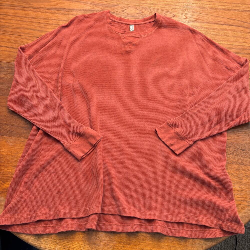 Intimately Free People Women's Oversized Thermal Long Sleeve Orange Shirt Size S